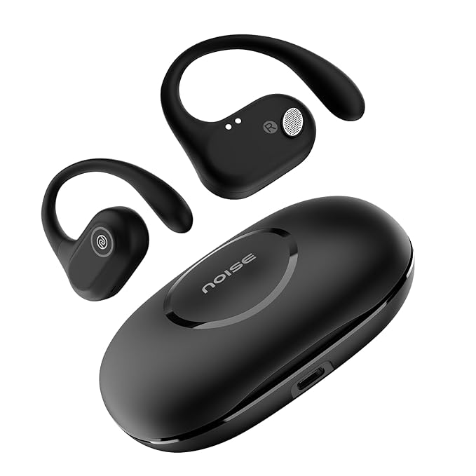 Noise Pure Pods Wireless Open Ear Earbuds with AirWave™ Technology,Up-to 80H Playtime,Quad Mic with ENC,16mm Neodymium Dynamic Driver,Detachable Pure Band,BTv5.3 (Power Black)